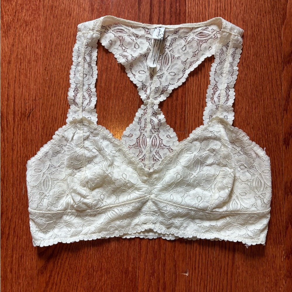 Free People, Cream Lace Racerback Bralette, size Lg